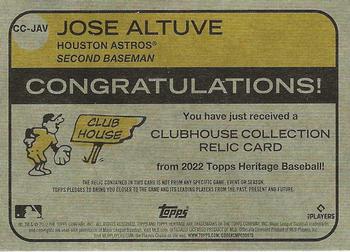 2022 Topps Heritage - Clubhouse Collection Relics #CC-JAV Jose Altuve Back