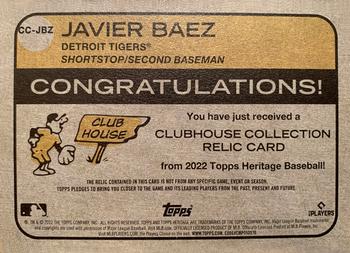 2022 Topps Heritage - Clubhouse Collection Relics #CC-JBZ Javier Baez Back