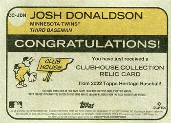 2022 Topps Heritage - Clubhouse Collection Relics #CC-JDN Josh Donaldson Back