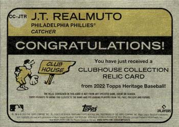 2022 Topps Heritage - Clubhouse Collection Relics #CC-JTR J.T. Realmuto Back