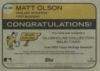 2022 Topps Heritage - Clubhouse Collection Relics #CC-MO Matt Olson Back