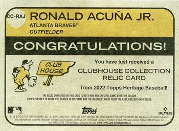 2022 Topps Heritage - Clubhouse Collection Relics #CC-RAJ Ronald Acuña Jr. Back