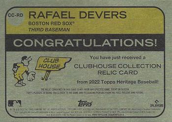 2022 Topps Heritage - Clubhouse Collection Relics #CC-RD Rafael Devers Back