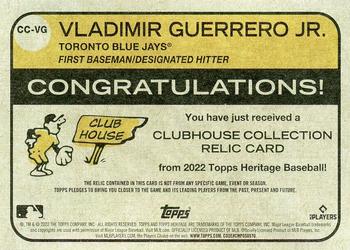 2022 Topps Heritage - Clubhouse Collection Relics #CC-VG Vladimir Guerrero Jr. Back