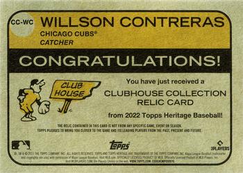 2022 Topps Heritage - Clubhouse Collection Relics #CC-WC Willson Contreras Back