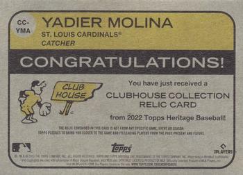 2022 Topps Heritage - Clubhouse Collection Relics #CC-YMA Yadier Molina Back