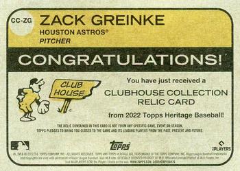 2022 Topps Heritage - Clubhouse Collection Relics #CC-ZG Zack Greinke Back