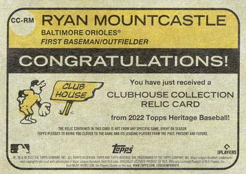 2022 Topps Heritage - Clubhouse Collection Relics #CC-RM Ryan Mountcastle Back