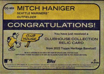 2022 Topps Heritage - Clubhouse Collection Relics Gold #CC-MH Mitch Haniger Back