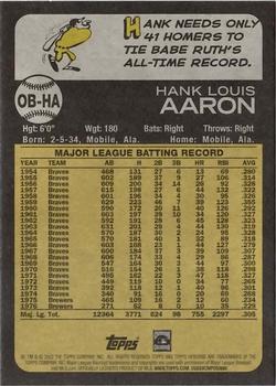 2022 Topps Heritage - Oversized 1973 Topps Box Toppers #OB-HA Hank Aaron Back