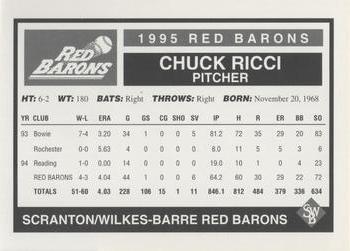 1995 Scranton/Wilkes-Barre Red Barons #NNO Chuck Ricci Back