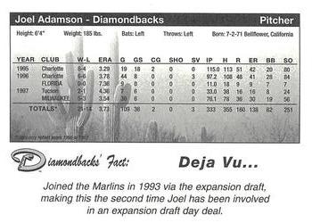 1998 McDonald's Arizona Diamondbacks #NNO Joel Adamson Back