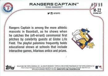 2022 Topps Opening Day - Mascots Foil #M-22 Rangers Captain Back