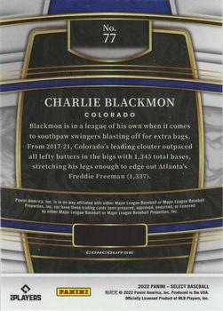 2022 Panini Select #77 Charlie Blackmon Back