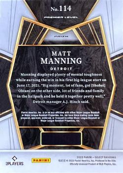 2022 Panini Select #114 Matt Manning Back