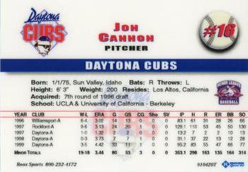 1999 Roox Daytona Cubs #NNO Jon Cannon Back