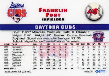 1999 Roox Daytona Cubs #NNO Franklin Font Back