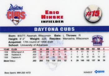 1999 Roox Daytona Cubs #NNO Eric Hinske Back
