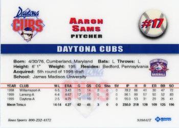 1999 Roox Daytona Cubs #NNO Aaron Sams Back