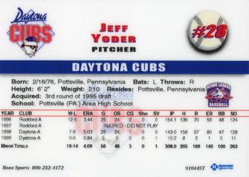 1999 Roox Daytona Cubs #NNO Jeff Yoder Back