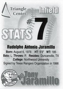 2000 Springfield Capitals #7 Tony Jaramillo Back