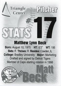 2000 Springfield Capitals #17 Matt Beck Back