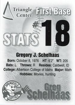 2000 Springfield Capitals #18 Greg Schelhaas Back
