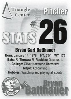 2000 Springfield Capitals #26 Bryan Batthaver Back