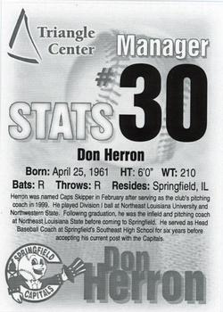 2000 Springfield Capitals #30 Don Herron Back