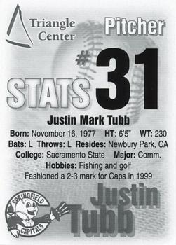 2000 Springfield Capitals #31 Dustin Tubb Back