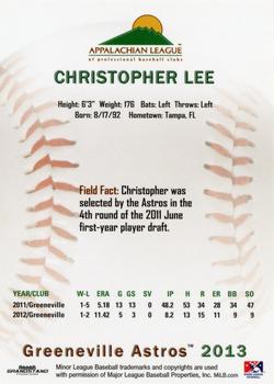 2013 Grandstand Appalachian League Top Prospects #NNO Christopher Lee Back
