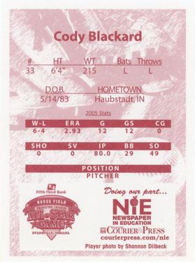 2006 Evansville Otters #NNO Cody Blackard Back