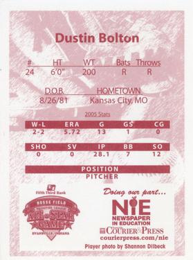 2006 Evansville Otters #NNO Dustin Bolton Back