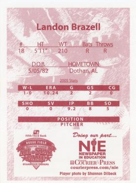 2006 Evansville Otters #NNO Landon Brazell Back
