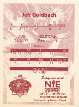 2006 Evansville Otters #NNO Jeff Goldbach Back