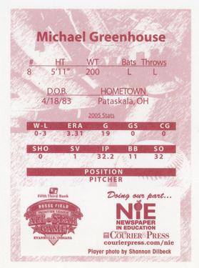 2006 Evansville Otters #NNO Michael Greenhouse Back