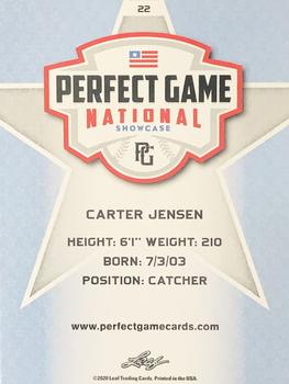 2020 Leaf Perfect Game National Showcase Baseball - Base Common #22 Carter Jensen Back