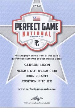 2020 Leaf Perfect Game National Showcase - Black #BA-KL1 Karson Ligon Back