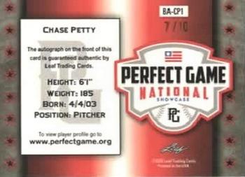 2020 Leaf Perfect Game National Showcase - Metal Autographs Blue Wave #BA-CP1 Chase Petty Back