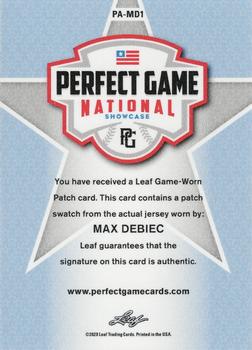 2020 Leaf Perfect Game National Showcase Baseball - Patch Autographs Pink #PA-MD1 Max Debiec Back