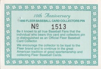 1990 Fleer - Collectors Pin/Card #NNO Fleer Baseball Card Collectors Pin/Card Back