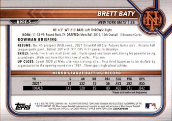 2022 Bowman 1st Edition #BPPF-5 Brett Baty Back