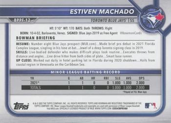 2022 Bowman 1st Edition #BPPF-12 Estiven Machado Back