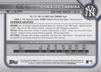 2022 Bowman 1st Edition #BPPF-17 Oswaldo Cabrera Back