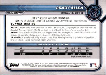 2022 Bowman 1st Edition #BPPF-36 Brady Allen Back