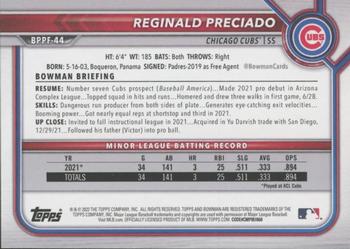 2022 Bowman 1st Edition #BPPF-44 Reginald Preciado Back