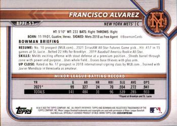 2022 Bowman 1st Edition #BPPF-53 Francisco Alvarez Back