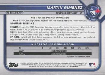 2022 Bowman 1st Edition #BPPF-97 Martin Gimenez Back
