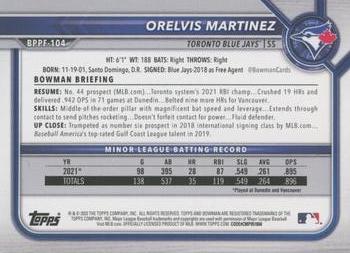 2022 Bowman 1st Edition #BPPF-104 Orelvis Martinez Back