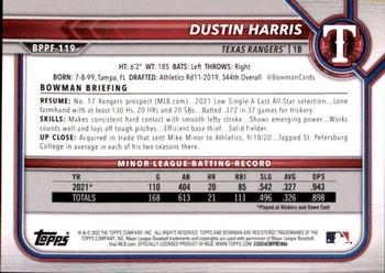 2022 Bowman 1st Edition #BPPF-119 Dustin Harris Back